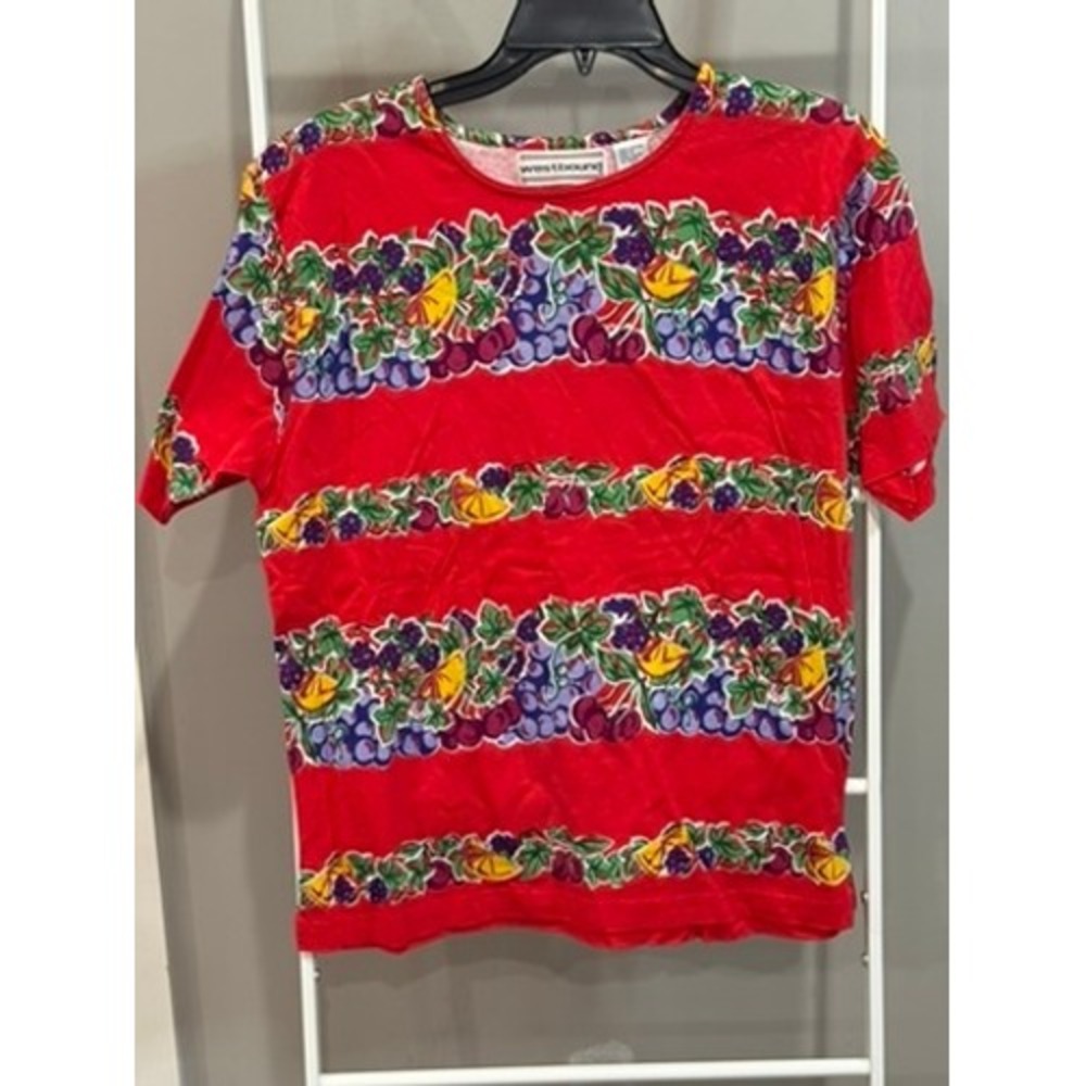 Westbound‎ Vintage Red Fruit Print T-Shirt Womens M Cotton 90s Kitsch Grannycore